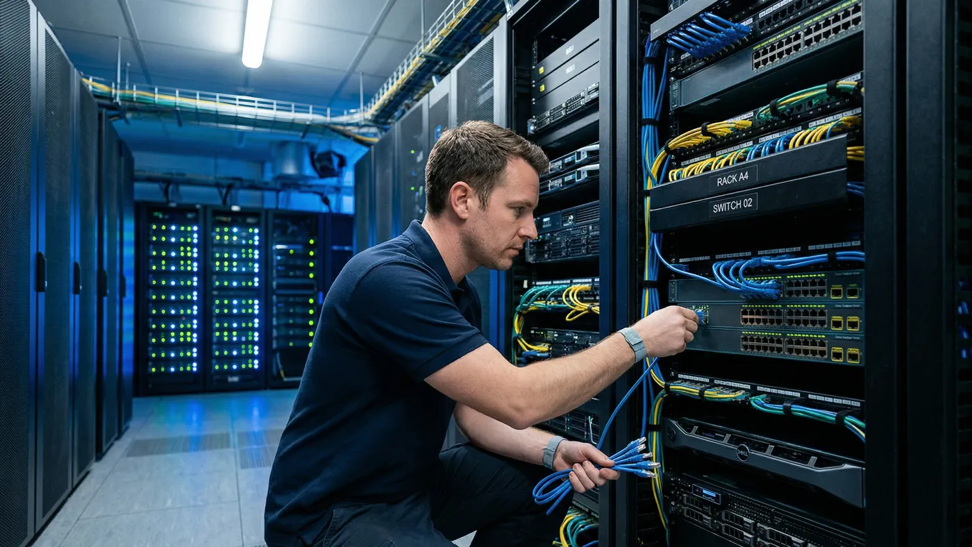 Tecnico ISD Italy al lavoro in un data center, presidio tecnico stabile in sede
